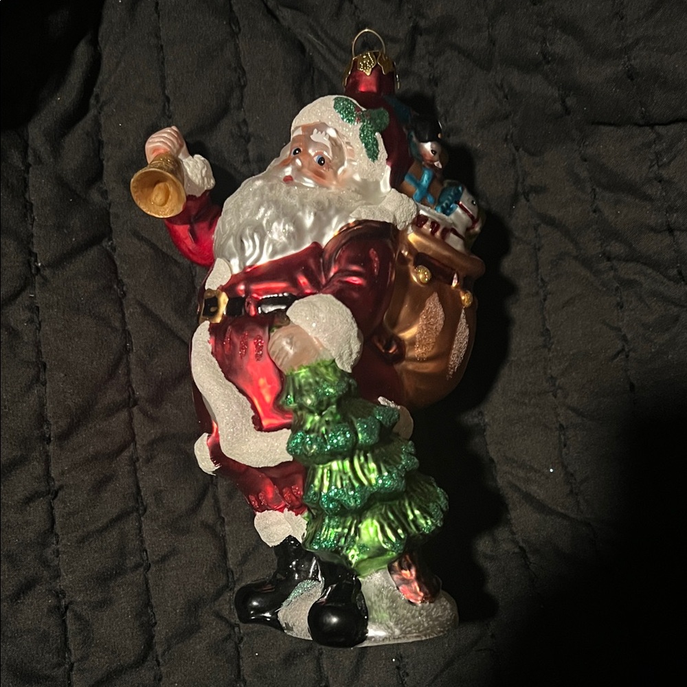Santa Claus Holiday Glass Ornament with Green Tree
